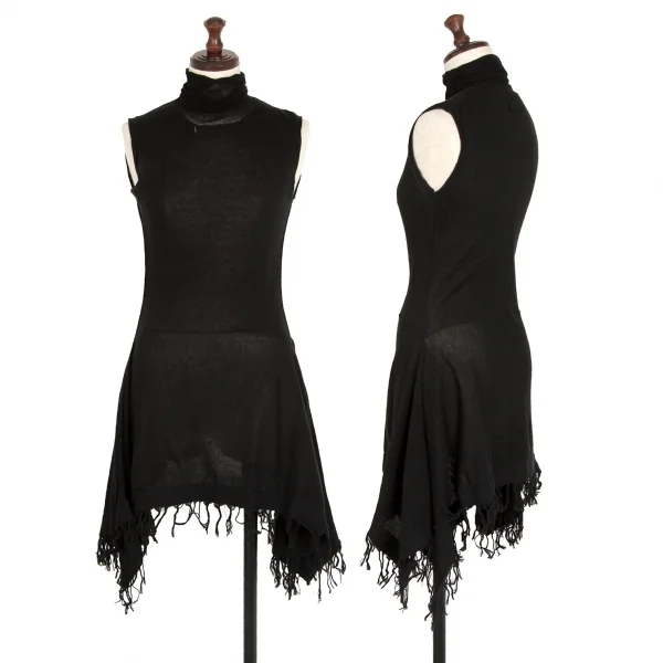 ジャンポールゴルチエ ファムJean Paul GAULTIER FEMME 裾フリンジタートルネックノースリーブニットワンピース 黒40 K-109582_001