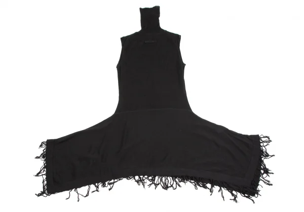 ジャンポールゴルチエ ファムJean Paul GAULTIER FEMME 裾フリンジタートルネックノースリーブニットワンピース 黒40 K-109582_013