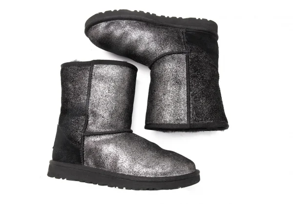 アグUGG グリッタームートンブーツ 黒シルバー23 K-109593_003
