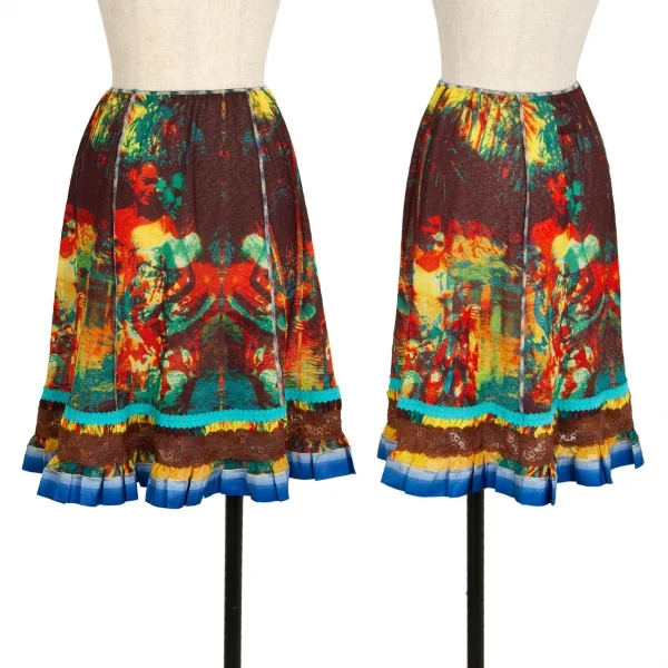ジャンポールゴルチエ ファムJean Paul GAULTIER FEMME サイケフラガールプリント裾レース切替スカート マルチ40 K-109602_001