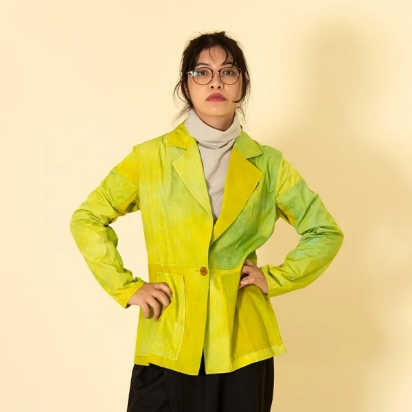 イッセイミヤケ ハートISSEY MIYAKE HaaT むら染め切替1Bジャケット 黄緑3 K-109604_018