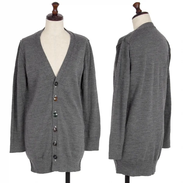 トリココムデギャルソンtricot COMME des GARCONS ウールマルチカラーボタンニットカーディガン グレーM位 K-109622_001