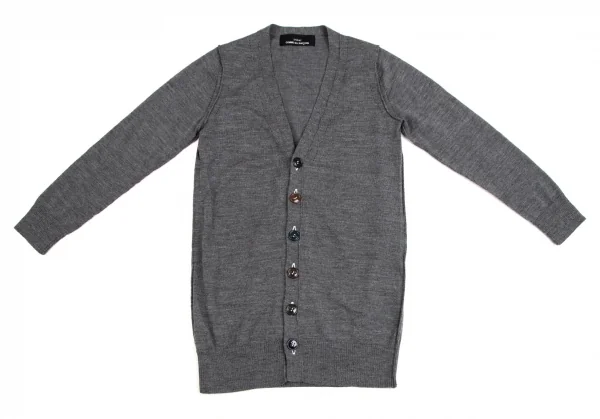 トリココムデギャルソンtricot COMME des GARCONS ウールマルチカラーボタンニットカーディガン グレーM位 K-109622_002
