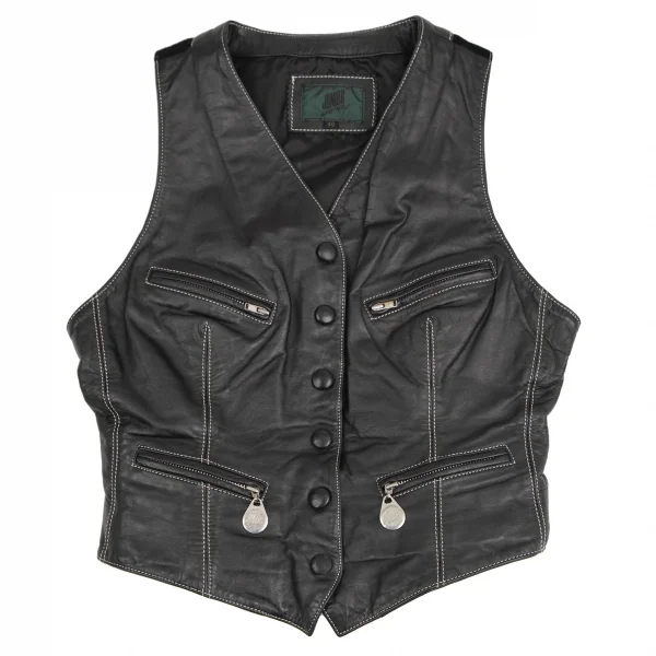 ジュニアゴルチエJUNIOR GAULTIER レザー切替ジレベスト 黒40 K-109642_002