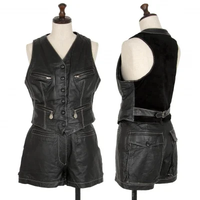 ジュニアゴルチエJUNIOR GAULTIER レザージレベストショートパンツセットアップ 黒