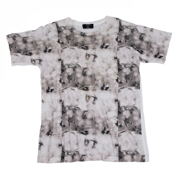 カバンドズッカCABANE de ZUCCA フローラルラメプリントTシャツ 白グレー他M K-109683_001