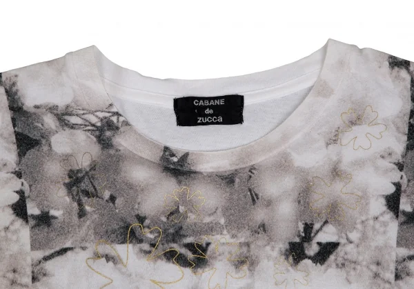 カバンドズッカCABANE de ZUCCA フローラルラメプリントTシャツ 白グレー他M K-109683_002