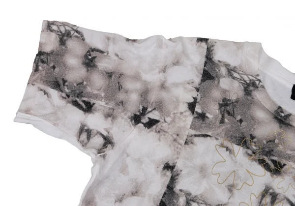 カバンドズッカCABANE de ZUCCA フローラルラメプリントTシャツ 白グレー他M K-109683_005