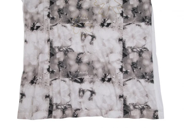 カバンドズッカCABANE de ZUCCA フローラルラメプリントTシャツ 白グレー他M K-109683_008