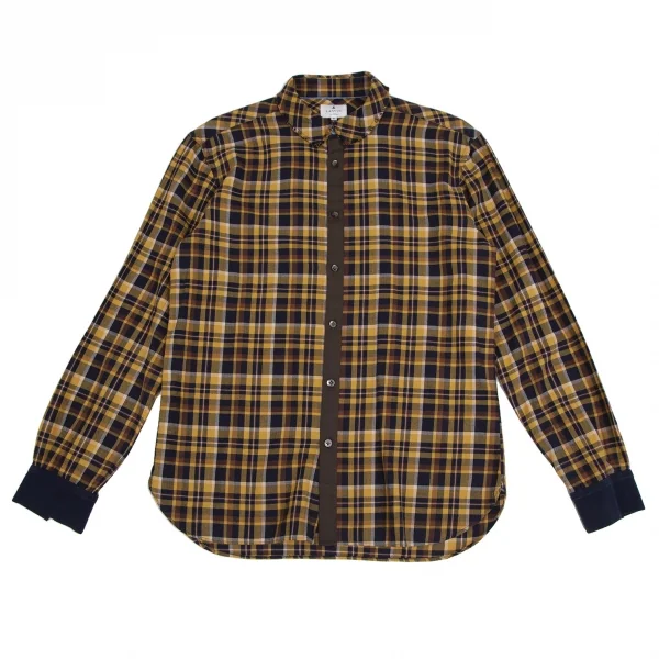 ランバンオンブルーLANVIN en Bleu コットン袖切替チェックシャツ 黄茶紺50 K-109685_001