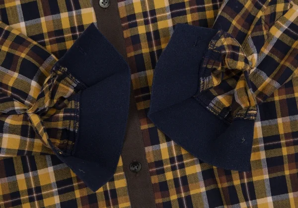 ランバンオンブルーLANVIN en Bleu コットン袖切替チェックシャツ 黄茶紺50 K-109685_010