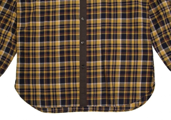 ランバンオンブルーLANVIN en Bleu コットン袖切替チェックシャツ 黄茶紺50 K-109685_011