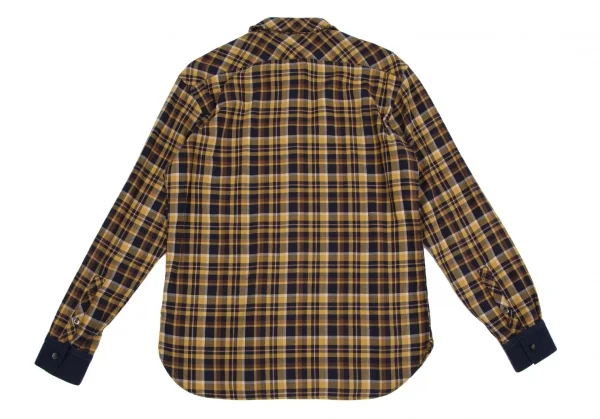 ランバンオンブルーLANVIN en Bleu コットン袖切替チェックシャツ 黄茶紺50 K-109685_014