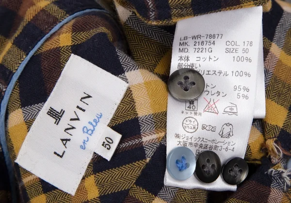 ランバンオンブルーLANVIN en Bleu コットン袖切替チェックシャツ 黄茶紺50 K-109685_016