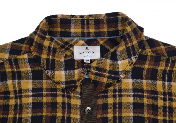 ランバンオンブルーLANVIN en Bleu コットン袖切替チェックシャツ 黄茶紺50 K-109685_002