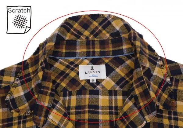 ランバンオンブルーLANVIN en Bleu コットン袖切替チェックシャツ 黄茶紺50 K-109685_003