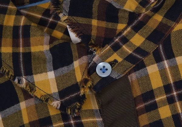 ランバンオンブルーLANVIN en Bleu コットン袖切替チェックシャツ 黄茶紺50 K-109685_005