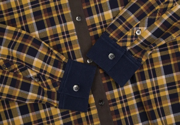 ランバンオンブルーLANVIN en Bleu コットン袖切替チェックシャツ 黄茶紺50 K-109685_007