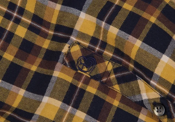 ランバンオンブルーLANVIN en Bleu コットン袖切替チェックシャツ 黄茶紺50 K-109685_009