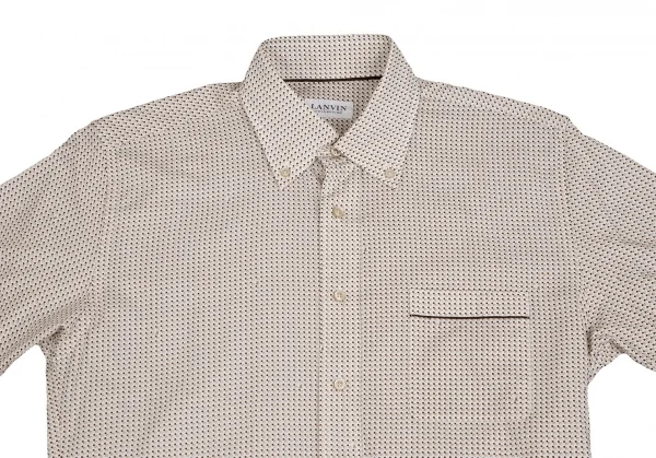 ランバンコレクションLANVIN collection コットン柄織りボタンダウン半袖シャツ ライトベージュ茶M K-109686_002