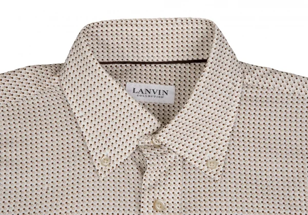 ランバンコレクションLANVIN collection コットン柄織りボタンダウン半袖シャツ ライトベージュ茶M K-109686_003