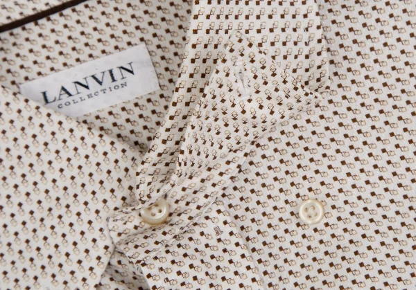 ランバンコレクションLANVIN collection コットン柄織りボタンダウン半袖シャツ ライトベージュ茶M K-109686_004