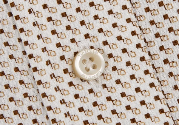 ランバンコレクションLANVIN collection コットン柄織りボタンダウン半袖シャツ ライトベージュ茶M K-109686_005