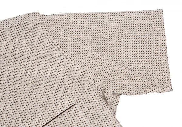 ランバンコレクションLANVIN collection コットン柄織りボタンダウン半袖シャツ ライトベージュ茶M K-109686_007