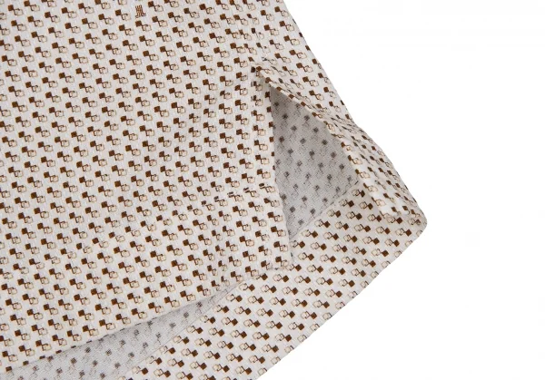 ランバンコレクションLANVIN collection コットン柄織りボタンダウン半袖シャツ ライトベージュ茶M K-109686_009