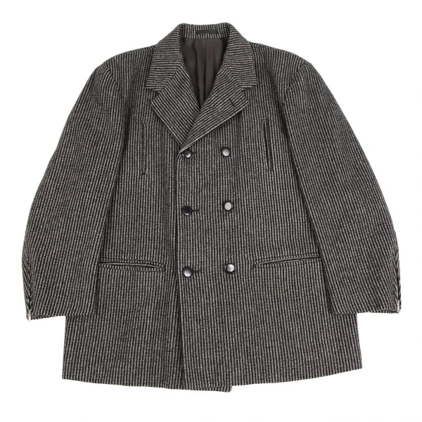 コムデギャルソン オムCOMME des GARCONS HOMME ウールストライプ織りダブルジャケット 黒茶他M K-109698_001