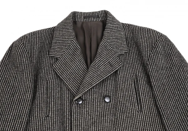 コムデギャルソン オムCOMME des GARCONS HOMME ウールストライプ織りダブルジャケット 黒茶他M K-109698_002