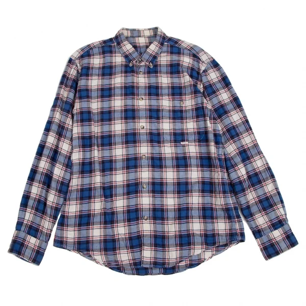 Papas Plaid Flannel Cotton Long Sleeve Shirt Blue M K-109713_001