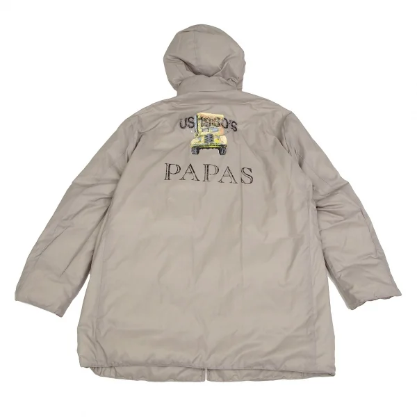 パパスPapas トラックプリントフーテッドリバーシブルダウンジャケット ベージュM K-109717_001