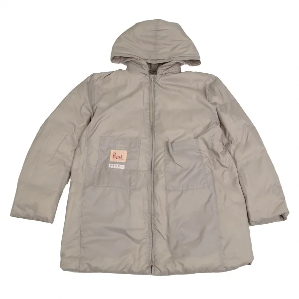 パパスPapas トラックプリントフーテッドリバーシブルダウンジャケット ベージュM K-109717_002