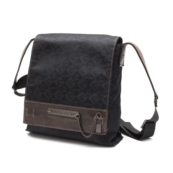 ジャンポールゴルチエJean Paul GAULTIER メタルプレートジャガードショルダーバッグ 黒茶 K-109741_001