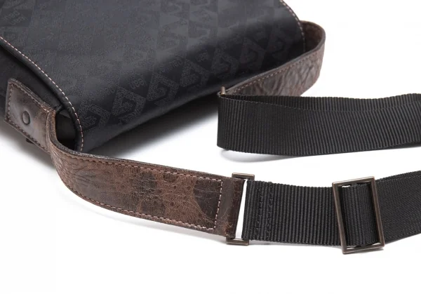 ジャンポールゴルチエJean Paul GAULTIER メタルプレートジャガードショルダーバッグ 黒茶 K-109741_015