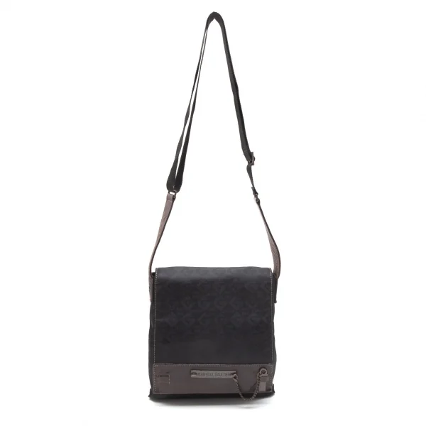 ジャンポールゴルチエJean Paul GAULTIER メタルプレートジャガードショルダーバッグ 黒茶 K-109741_002