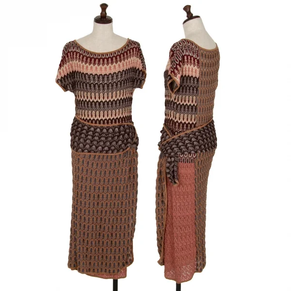 ミッソーニMISSONI ジャガードニットラップスカートワンピース 茶マルチS位 K-109749_001