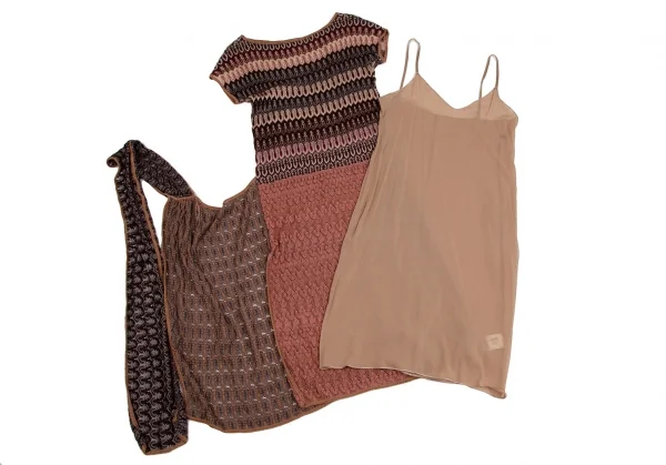 ミッソーニMISSONI ジャガードニットラップスカートワンピース 茶マルチS位 K-109749_010