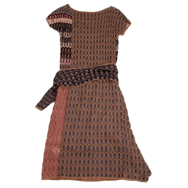 ミッソーニMISSONI ジャガードニットラップスカートワンピース 茶マルチS位 K-109749_011
