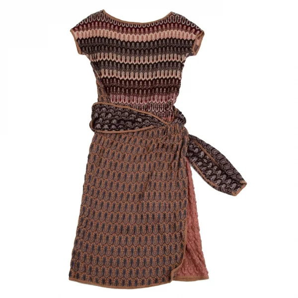 ミッソーニMISSONI ジャガードニットラップスカートワンピース 茶マルチS位 K-109749_002