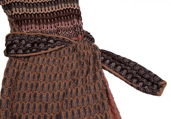 ミッソーニMISSONI ジャガードニットラップスカートワンピース 茶マルチS位 K-109749_006