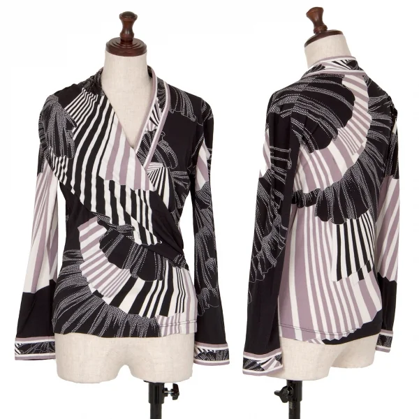 レオナールLEONARD プリントカシュクールトップス 黒紫オフ38 K-109751_001