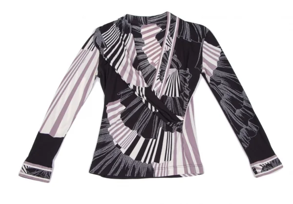 レオナールLEONARD プリントカシュクールトップス 黒紫オフ38 K-109751_002