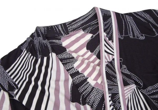 レオナールLEONARD プリントカシュクールトップス 黒紫オフ38 K-109751_007