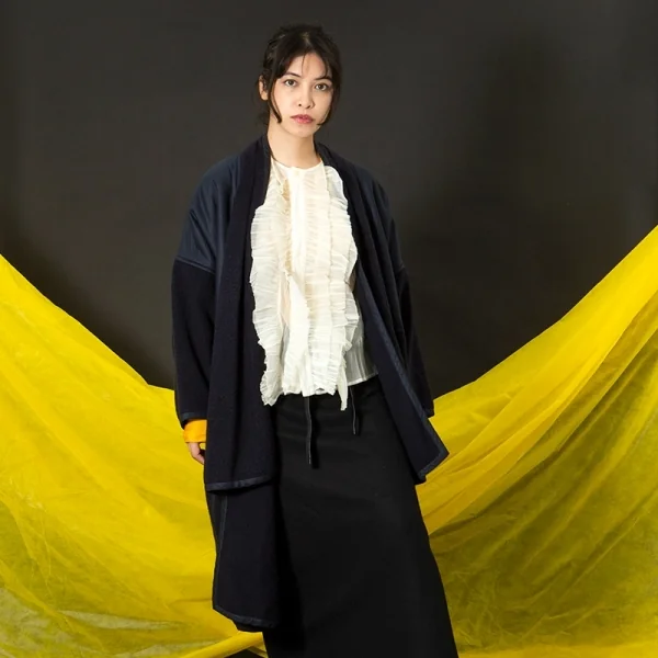 コムデギャルソンCOMME des GARCONS 切替デザインキモノコート 紺M位 K-109777_017