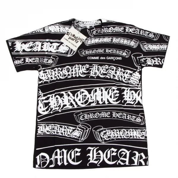 新品!コムデギャルソン×クロムハーツCOMME des GARCONS×CHROME HEARTS スクロールロゴプリントプリントTシャツ 黒S K-109785_001