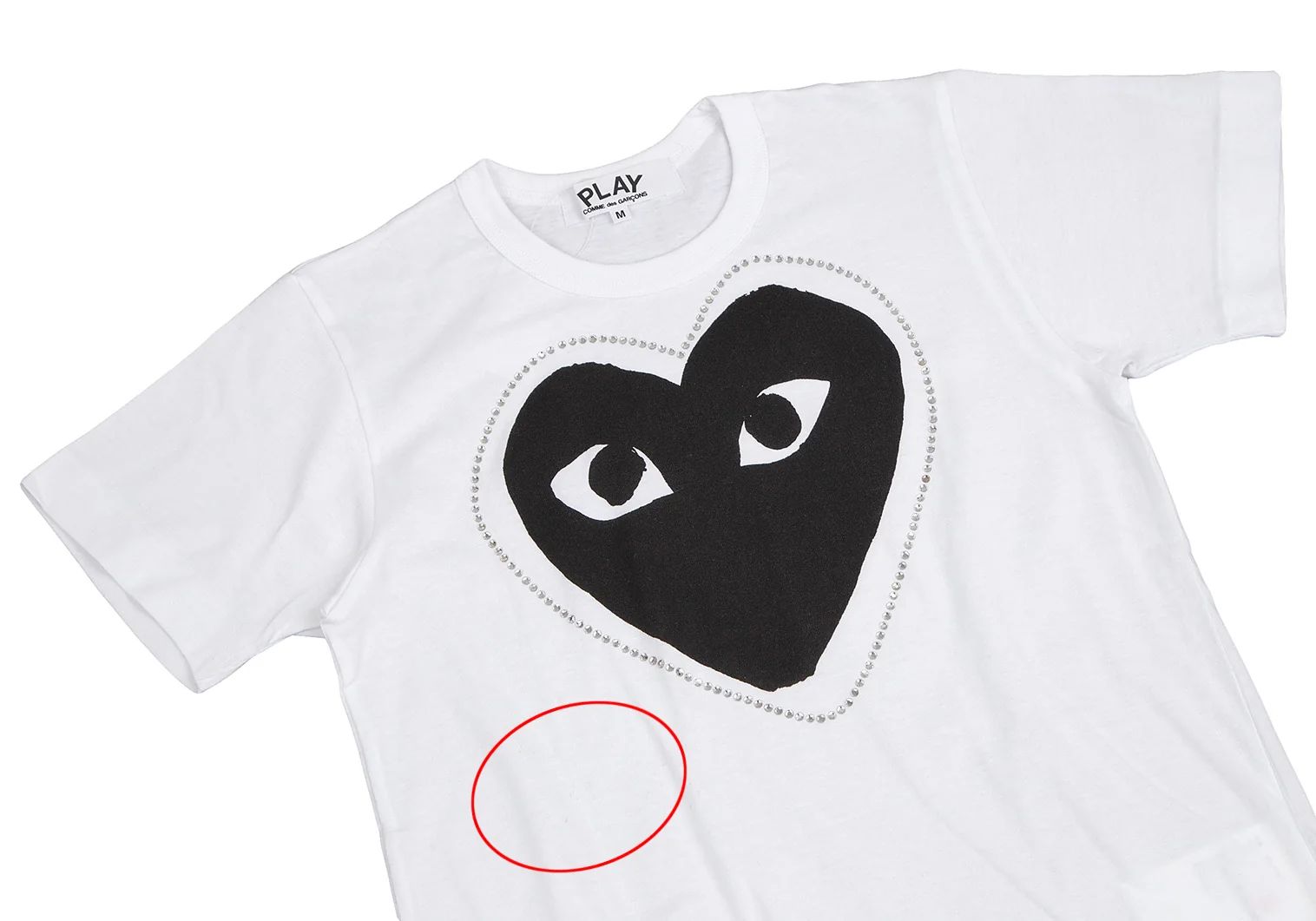 【COMME des GARCONS】ラインストーンハートストライプTシャツ プレイ・コム デ ギャルソン“ハート”モチーフのTシャツ