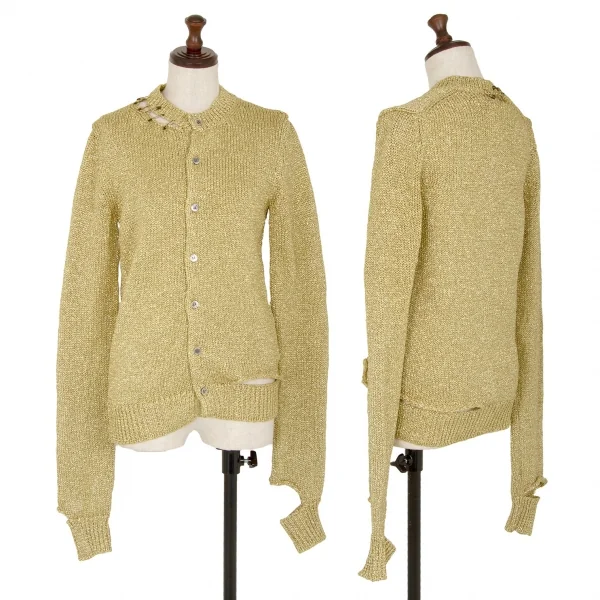 ジュンヤワタナベ コムデギャルソンJUNYA WATANABE COMME des GARCONS安全ピン装飾ダメージデザインラメカーディガン ゴールドM K-109802_001