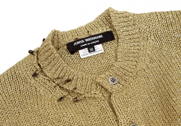 ジュンヤワタナベ コムデギャルソンJUNYA WATANABE COMME des GARCONS安全ピン装飾ダメージデザインラメカーディガン ゴールドM K-109802_004